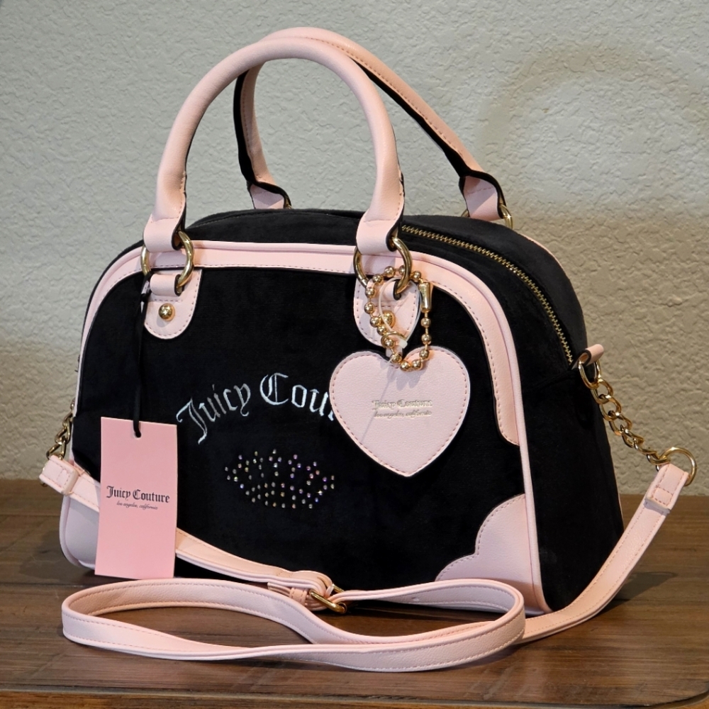 NWT Juicy Couture Urban Heritage Bowler Satchel Light Pink Liquorice Black Bag